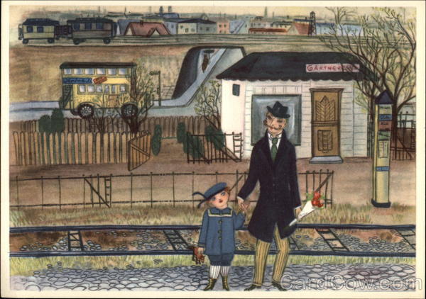 Drawing of Man & Child at the Train Depot Depots