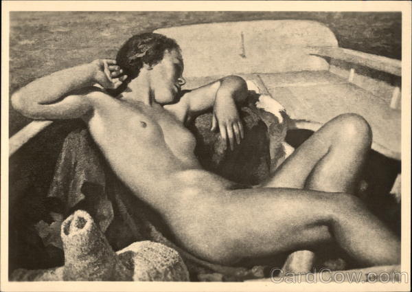 Nude Woman Reclining in Boat Risque & Nude