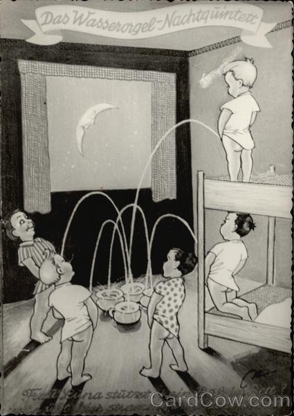 Boys Peeing into Chamber Pots