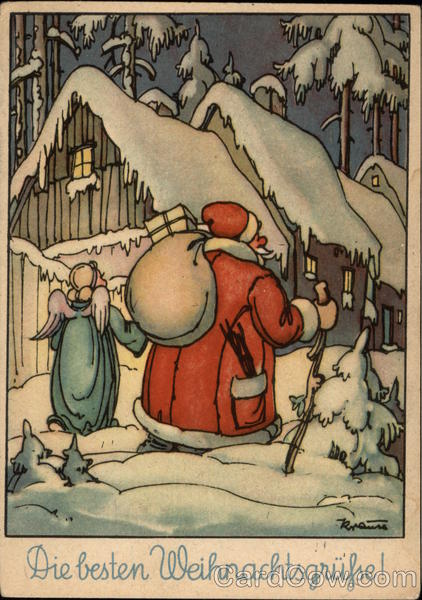 Santa and Angel in Snowy Town Santa Claus
