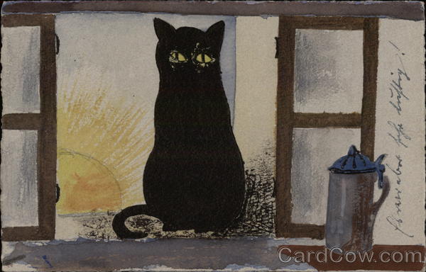 Black Cat in A Window Hand Drawn