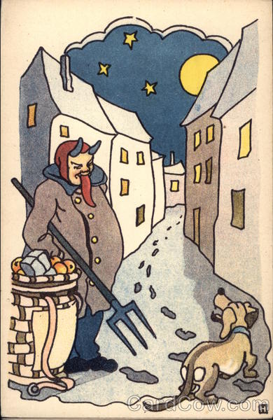 Devil with Pitchfork (Krampus?) and Dog Devils