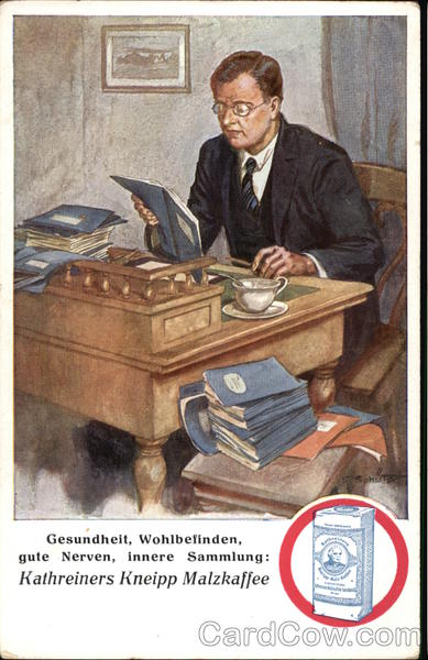 Businessperson Reading Report with Coffee at Hand Advertising