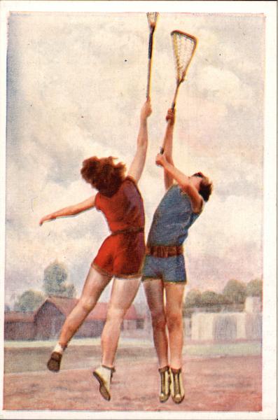 Two Women Playing Lacrosse Advertising