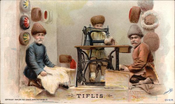 Tiflis - Ad for Singer Sewing Machines showing Three Mern Sewing Hats