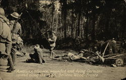 American Advance, Wounded and Dying Germans Spread Along the Road. Belleau Wood - France Postcard