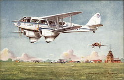 De Haviland Dragon Rapide, 8-10 Seater, Railway Air Services Ltd., at Speke Airport, Liverpool Postcard