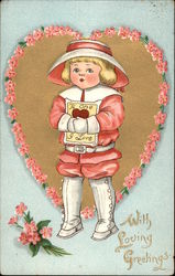 With Loving Greetings - Child with Heart & Flowers Postcard