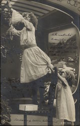 Girls Decorating Christmas Tree Postcard