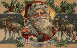 A Merry Christmas with Santa & Reindeer Postcard
