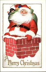 Santa in a Chimney Santa Claus Postcard Postcard