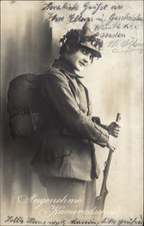 Woman on German Military Uniform Postcard