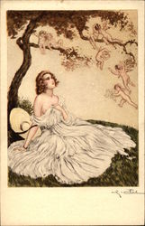 Semi-Nude Woman sitting under Tree surrounded by Cherubs Semi-Nude Woman sitting under Tree surrounded by Cherubs
