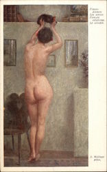 "Female Relations" - Nude Woman Petting a Cat Postcard