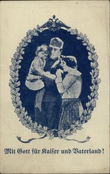 With God and Homeland - Military Man with Woman & Child Postcard