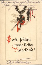 German Iron Cross Medal and a Flag 1914 Postcard