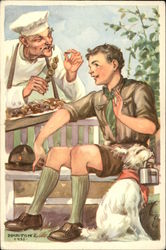 Boy Scout Seated with White Dog & Baker Postcard