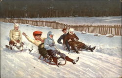 Couples Sledding in the Snow Postcard