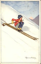 Child on Skis Skiing Postcard Postcard