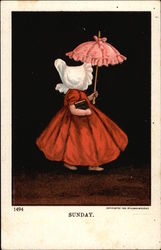 Sunday - Sunbonnet Girl wearing Red Postcard