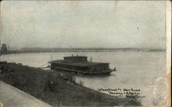 Wharfboat on the Ohio River Showing IC Bridge in Background Postcard