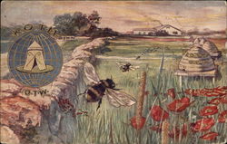 Bee's Flying to Beehives in a Field Postcard