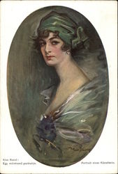 Portrait of Woman in Green Postcard
