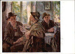 Men Talking while another Man Drinks Beer Postcard