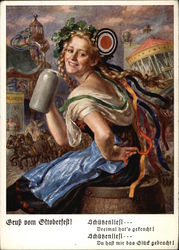 Young Woman Toasts Happy Octoberfest Postcard