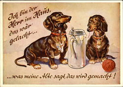 Two Dachshunds with Pipe, Tankard, and Red Yarn Two Dachshunds with Pipe, Tankard, and Red Yarn