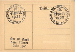 Austrian Postal Card April 10, 1938 Postcard