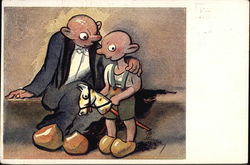Father and Boy with Toy Riding Horse Postcard