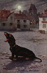 Painting on Dachsund Howling at Moon Painting on Dachsund Howling at Moon