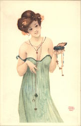 Woman With Jewelry Box Postcard