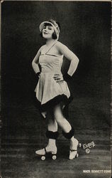 Woman on Roller Skates - "Mack Sennett Comedies" Arcade Card