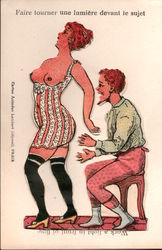 French Work A Light - Man & Woman in Undergarments Risque & Nude Postcard Postcard