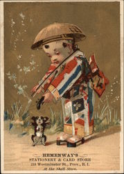Young Child Playing Violin to Small Dog Trade Card