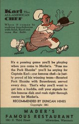 Mader's Famous Restaurant - Karl the All-American Chef Postcard