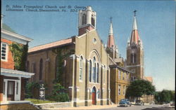 St. Johns Evangelical Church & St. George Lithuanina Church Shenandoah, PA Postcard Postcard