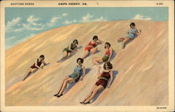 "Shifting Sands" - Seven Women in Swimwear on the Sand Postcard