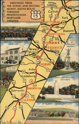 Road Map - U.S.15 Pennsylvania, Maryland and Virginia Maps Postcard Postcard