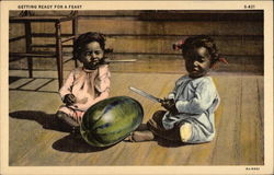 "Getting Ready for a Feast" - Two Black Children with Watermelon Postcard