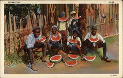 "Dinnertime" - Group of Black Youth eating Watermelon Black Americana Postcard Postcard