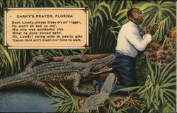 "Darky's Prayer, Florida" - Black Man in Aligator Swamp Postcard