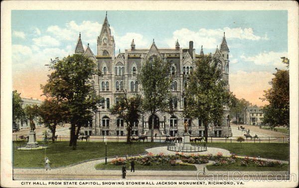 City Hall, from State Capitol, showing Stonewall Jackson Monument Richmond Virginia