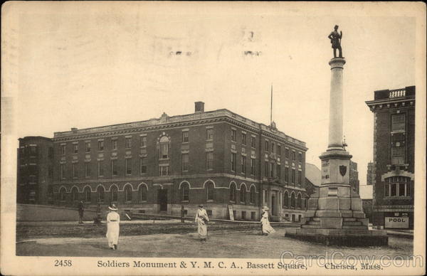 Soldiers Monument & YMCA in Bassett Square Chelsea Massachusetts