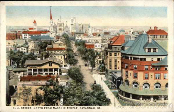 Bird's Eye View of Bull Street, North from Masonic Temple Savannah Georgia
