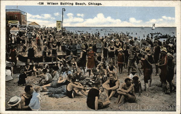 Wilson Bathing Beach Crowded with Sunbathers Chicago Illinois