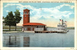 Boat Landing and Miller Tower at Chautauqua Institution Postcard