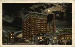Pennsylvania Railroad Station by Night Postcard